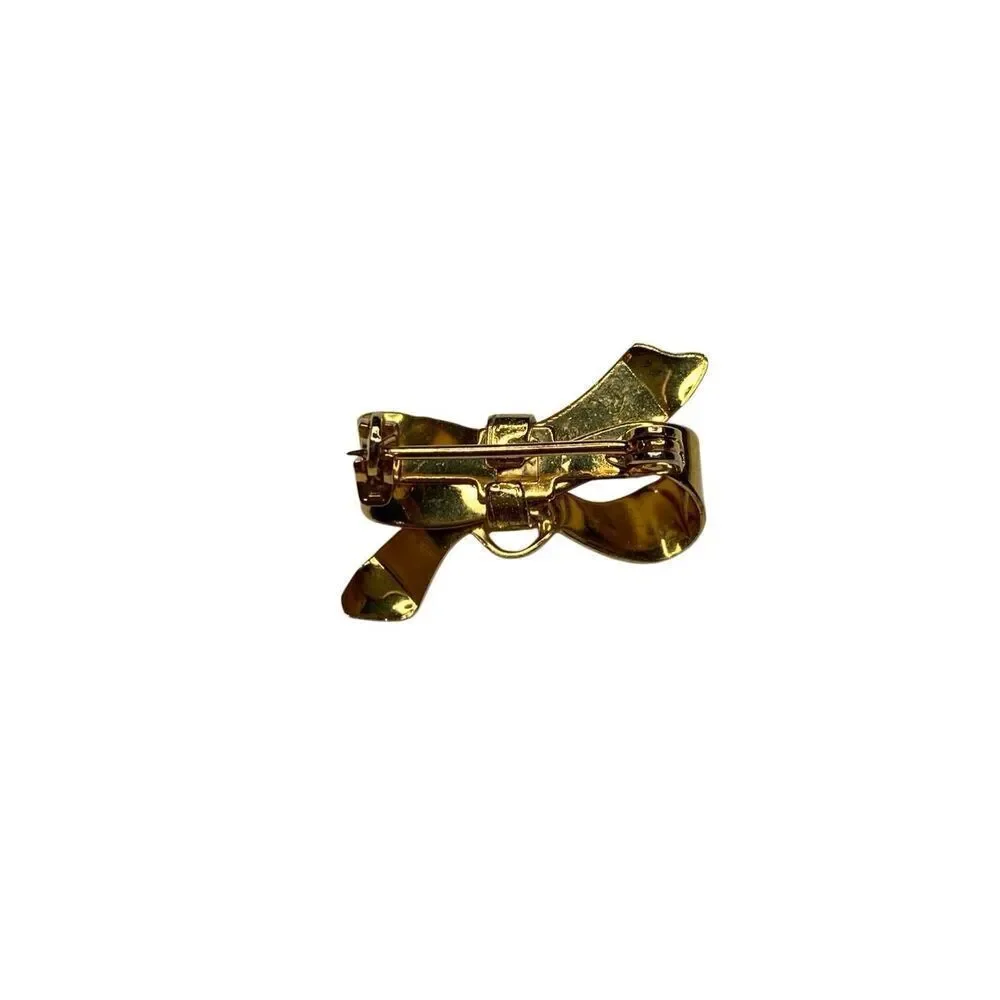 Vintage Gold Tone Bow Brooch Ribbon Pin Retro Classic Style 1 Inch Jewelry